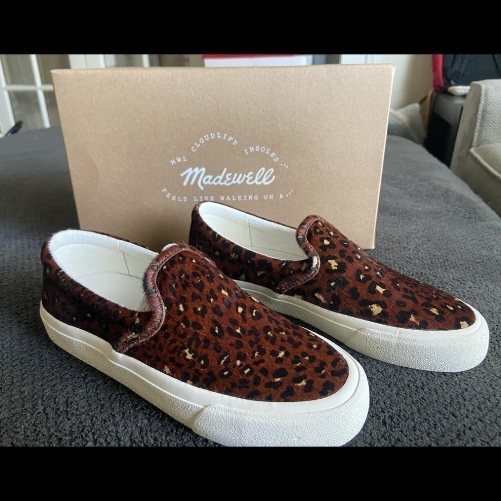 Madewell Slip-on Sneaker in Rich Brown Leopard Print Calf Hair size 6 - Picture 10 of 10